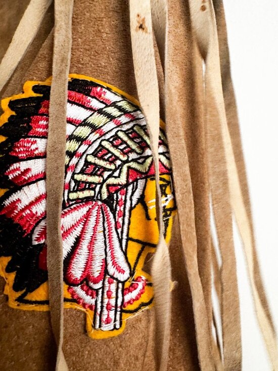 Vintage Light Beige Fringe Suede Jacket with Patches S - Picture 16 of 16